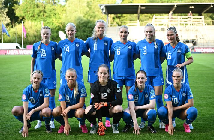 Iceland v Spain - UEFA Women's European Under-19 Championship 2022/23 Group B TUBIZE, BELGIUM - JULY 18: Iceland team before the UEFA Women's European Under-19 Championship 2022/23 Finals Group B match between Iceland and Spain at the Leburton Stadium on July 18, 2023 in Tubize, Belgium. (Photo by Harry Murphy - Sportsfile/UEFA via Getty Images)