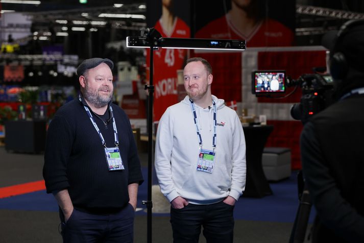 Henry Birgir og Valur Páll á hinu glæsilega Fan Zone í Herning.