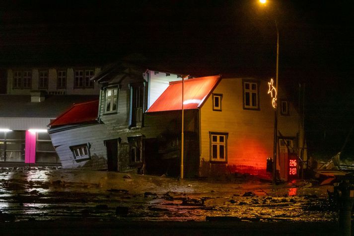 Húsið Breiðablik sem aurskriðan tók með sér í nótt.