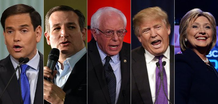 Marco Rubio, Ted Cruz, Bernie Sanders, Donald Trump og Hillary Clinton.