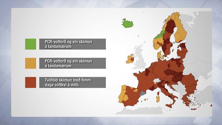 Kort Sóttvarnastofnunar Evrópu sem notað verður frá 1.maí til að ákveða sóttvarnaaðgerðir.