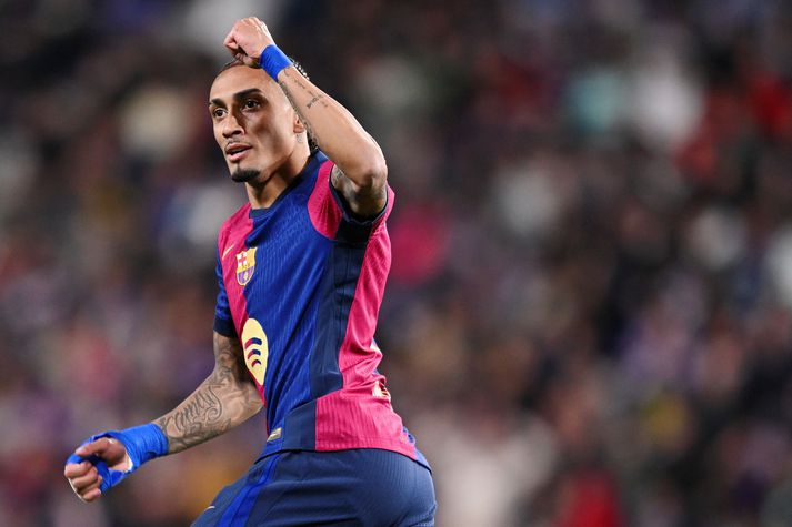 Raphinha skoraði langþráð jöfnunarmark fyrir Barcelona, sem óð í færum allan leikinn. 