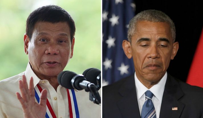 Duterte og Obama. Sá síðarnefndi hefur gefið í skyn að hann muni ekki funda með Duterte eftir ummælin.