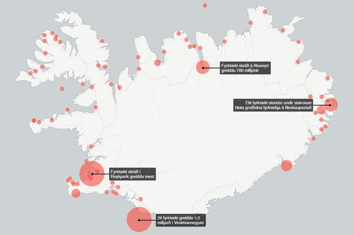 Stærstu greiðendurnir eru skráði í Reykjavík og Vestmannaeyjum.