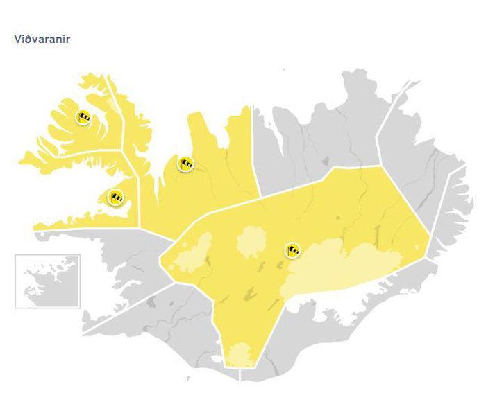 Gular viðvaranir næsta sólarhringinn.