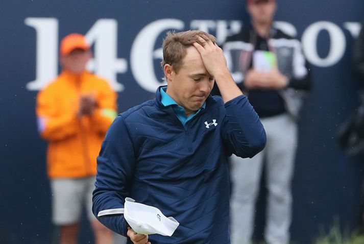 Jordan Spieth átti erfitt með að leyna tilfinningum sínum eftir að sigurinn var í höfn.