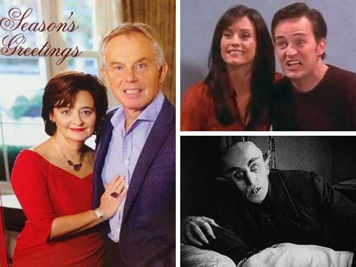 Fólk gerir óspart grín að jólakveðju Blair-hjónanna.