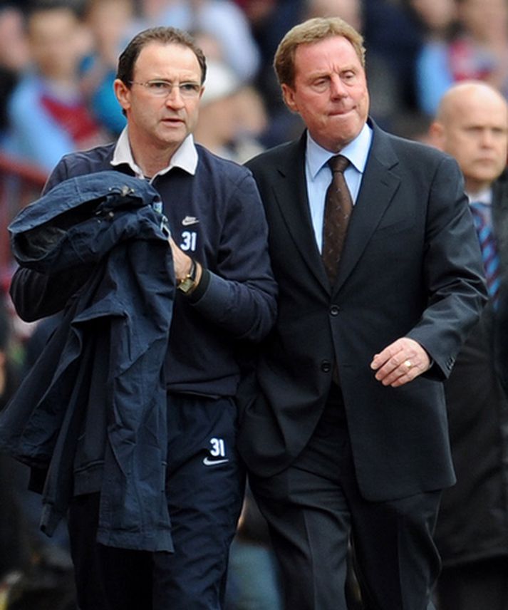 Stjórarnir Martin O'Neill hjá Villa og Harry Rednapp hjá Tottenham.
