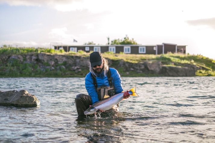 SVFR hefur lengt samning um Haukadalsá um 5 ár.Laxi landað í Haukadalsá