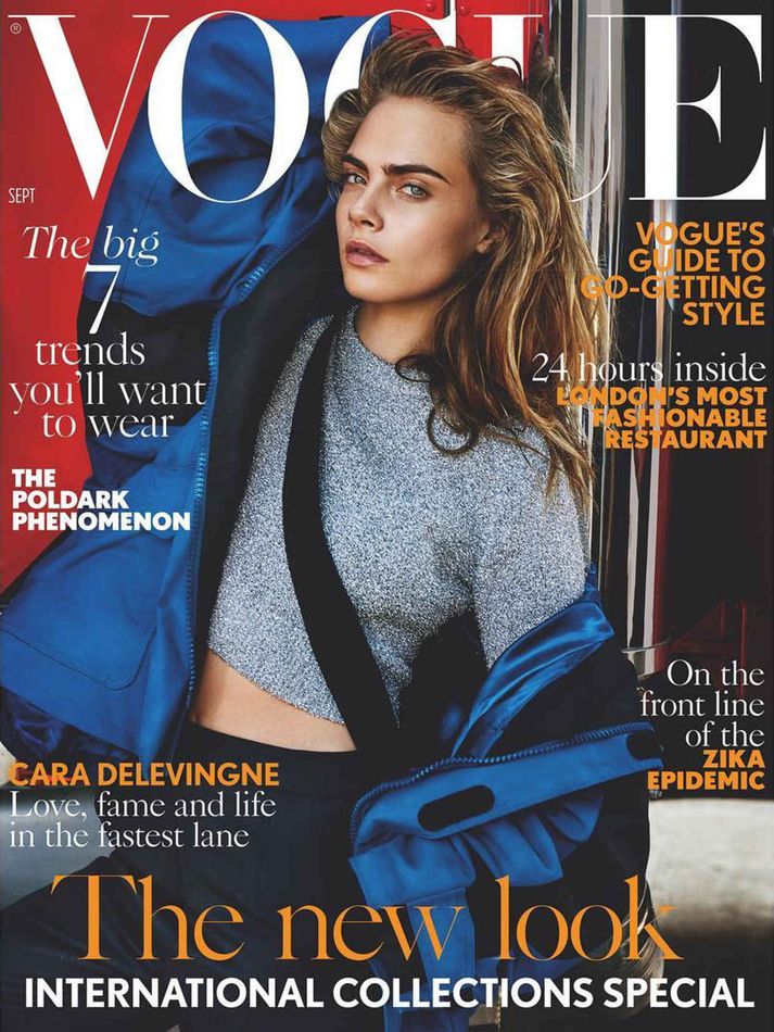 September tölublað breska Vogue með forsíðustjörnunni Cara Delevigne.