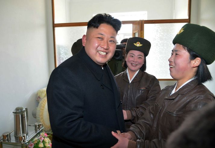 Kim Jong-un, einræðisherra Norður-Kóreu, á góðri stund.