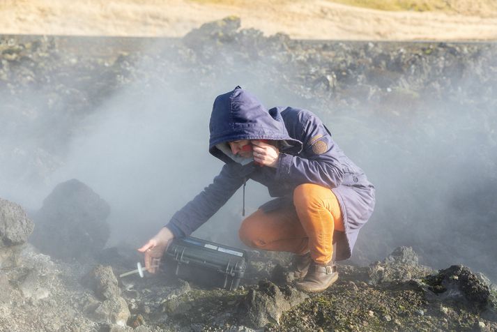 Frá mælingum vísindamanna Veðurstofunnar á Reykjanesi í liðinni viku.