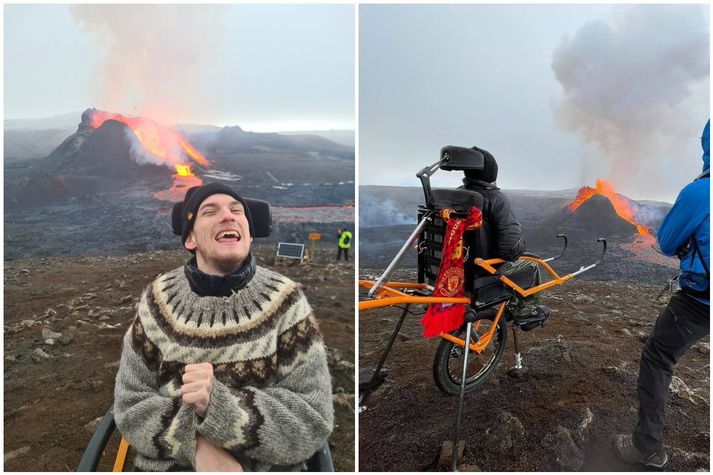 Dagur Steinn Elfu Ómarsson var sáttur með að komast alla leið að eldfjallinu.