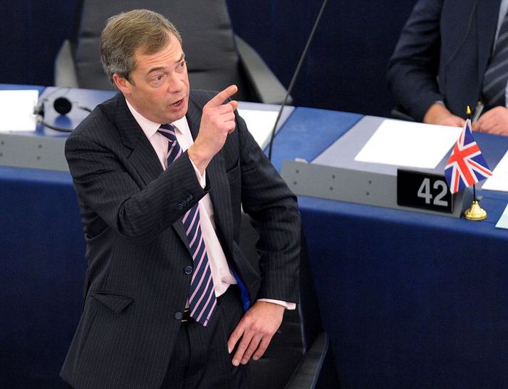 Nigel Farage á Evrópuþinginu. Skoðanakannanir sýna að skoðanabræðrum hans muni fjölga á Evrópuþinginu eftir kosningarnar í næsta mánuði.