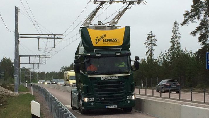 Vöruflutningabíll í Svíþjóð sem gengur fyrir rafmagni.