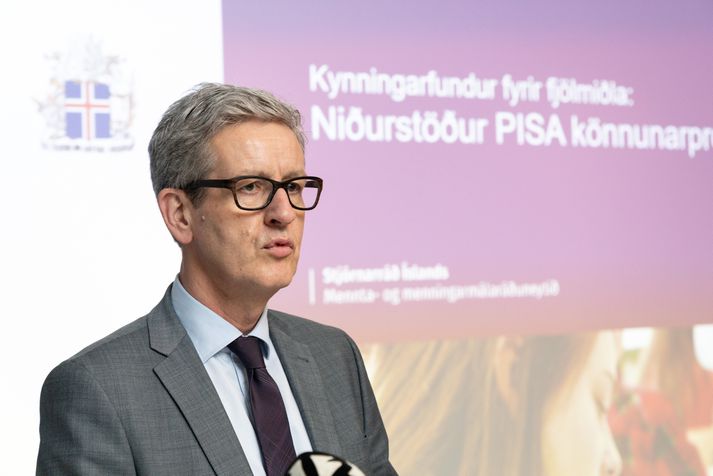 Arnór Guðmundsson, forstjóri Menntamálastofnunar kynnti niðurstöður PISA-könnunar í morgun.