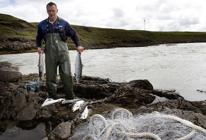 Bjart var yfir laxveiðinni hjá Einar H. Haraldssyni á Urriðafossi þegar Fréttablaðið heimsótti hann um miðjan júlí í fyrra.