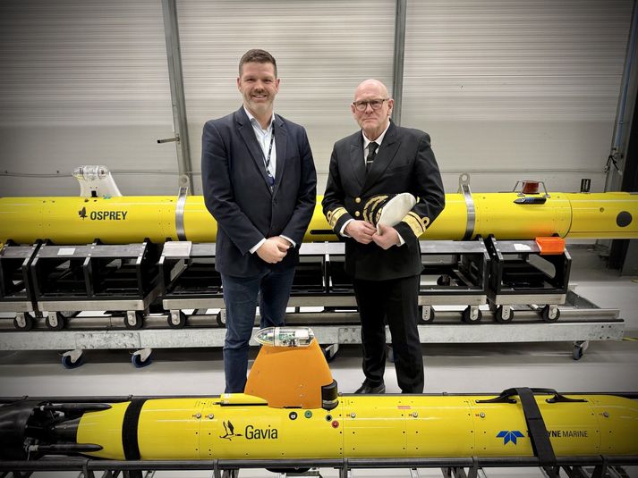 Stefán Reynisson, framkvæmdastjóri Teledyne Gavia, og Georg Kr. Lárusson, forstjóri Landhelgisgæslu Íslands.