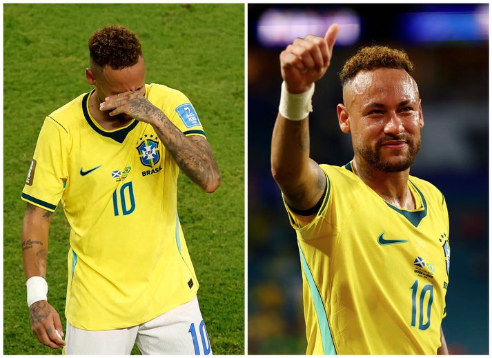 Neymar Jr. gat ekki haldið aftur af tárum sínum í leikslok. Tilfinningarnar voru miklar.