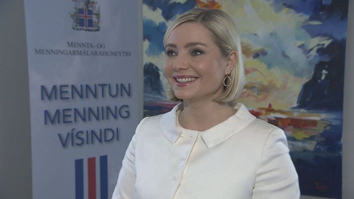 Lilja Alfreðsdóttir mennta- og menningarmálaráðherra eftir blaðamannafund nú rétt fyrir hádegi þar sem hún kynnti meginefni frumvarpsins.