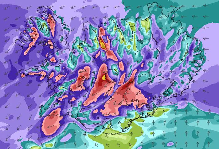 Vindaspá Veðurstofu Íslands fyrir morgundaginn.