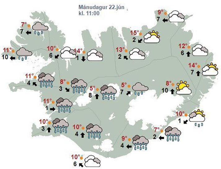 Landsmenn mega búast við bleytu víðast hvar.