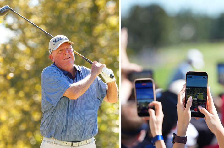 Mark Calcavecchia hugsar sig eflaust tvisvar um áður en hann tekur aftur upp síma á Augusta-vellinum.