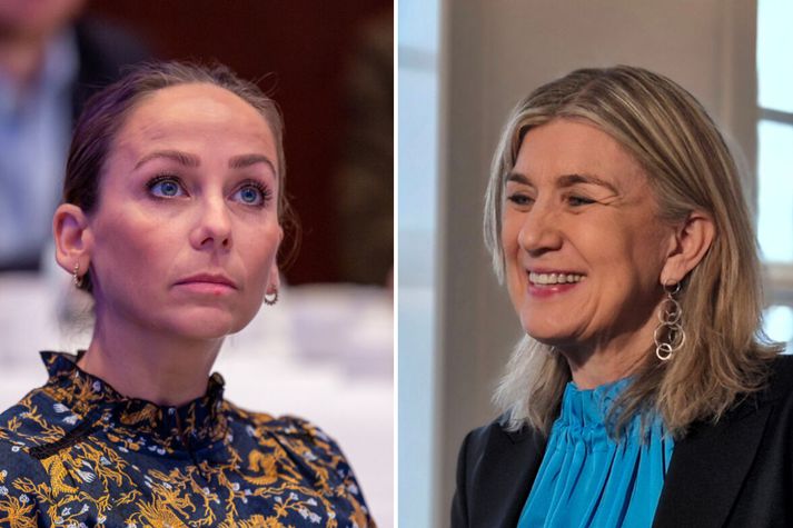 Heiðrún Lind Marteinsdóttir, framkvæmdastjóri Samtaka fyrirtækja í sjávarútvegi, (t.v.) og Hanna Katrín Friðriksson atvinnuvegaráðherra eru ekki sammála um veiðigjaldafrumvarp þeirra síðarnefndu.