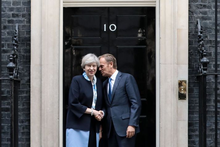 Theresa May forsætisráðherra Bretlands og Donald Tusk forseti leiðtogaráðs Evrópusambandsins.