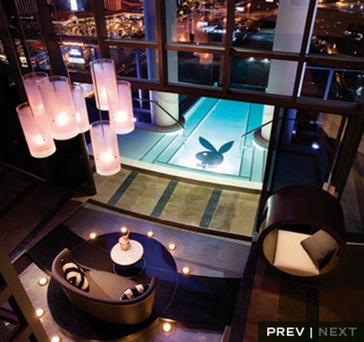Úr Hugh Hefner Sky Villa, þar sem nóttin kostar 40 þús. dollara.
