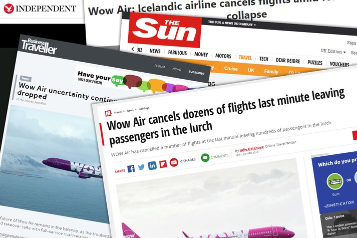 Miðlarnir The Sun, Independent, Mirror og Business Traveller hafa allir fjallað um slæma stöðu WOW air í dag en félagið hefur þurft að aflýsa flugum til og frá London.