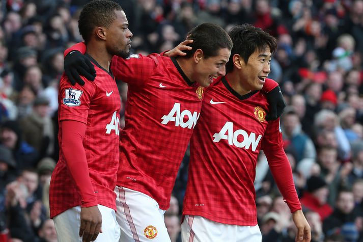 Shinji Kagawa, Javier Hernández og Patrice Evra.