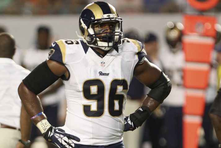 Michael Sam í æfingarleik með St. Louis Rams á dögunum.