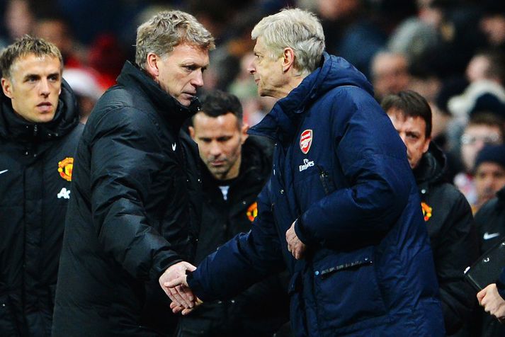 David Moyes og Arsene Wenger eftir leikinn.