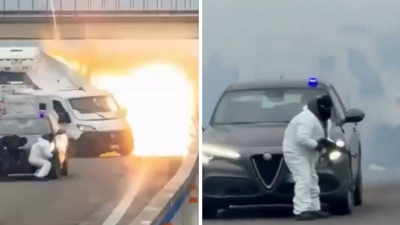 Sprengdu dyrnar af bryn­vörðum bíl