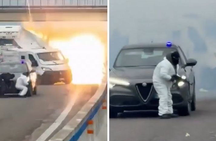 Að minnsta kosti sex þungvopnaðir ræningjar réðust á brynvarðan bíl. Lögreglan segir þá ekki hafa tekið peninga úr bílnum en þeir fjarlægðu eitthvað úr honum.