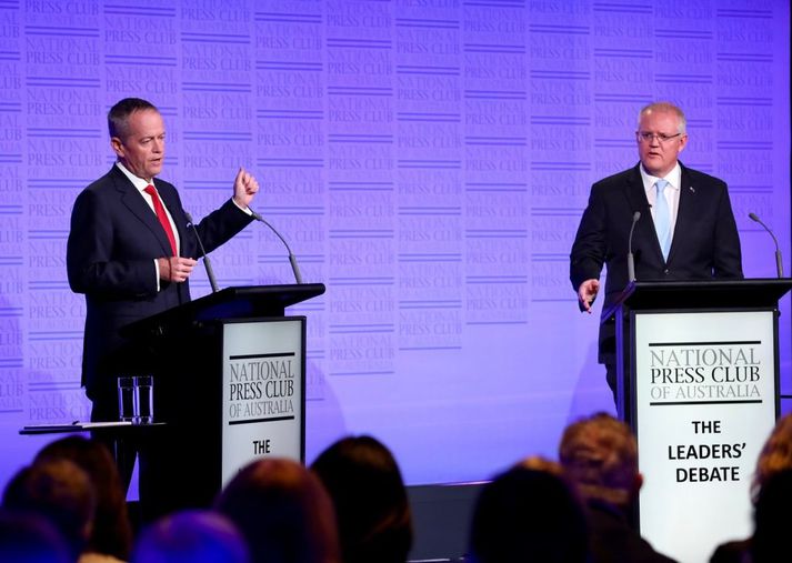 Bill Shorten og Scott Morrison í kappræðum í aðdraganda kosninganna.