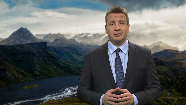 Guðlaugur Þór ávarpaði mannréttindaráðið með þessa stórfínu landslagsmynd í bakgrunni.