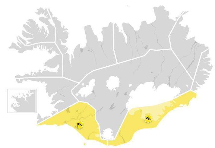 Gular viðvaranir taka gildi eftir hádegi á morgun. 