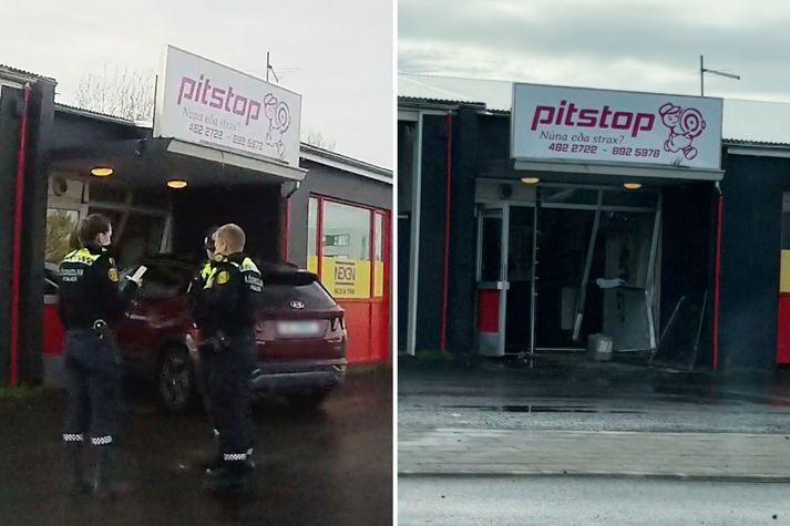 Lögregla kannar aðstæður á vettvangi.