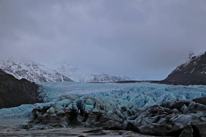 Svínafellsjökull skartaði sínu fegursta á sunnudaginn.