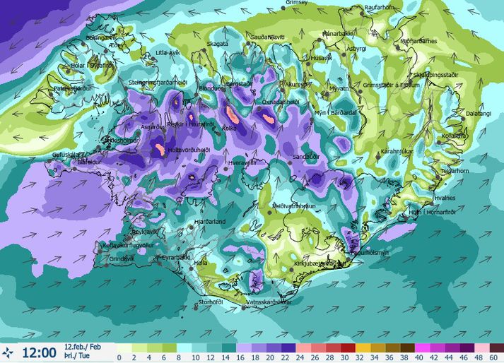 Vindaspá Veðurstofu Íslands á hádegi í dag.