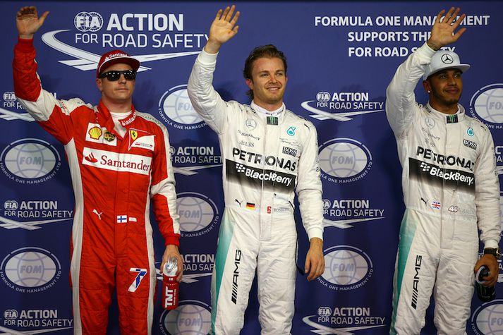 Þrír hröðustu menn dagsins. Raikkonen, Rosberg og Hamilton.