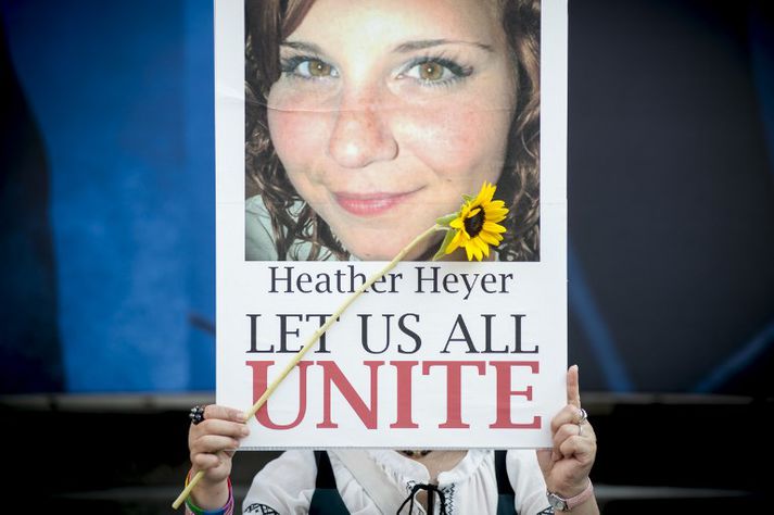 Heather Heyer var 32 ára þegar hvítur þjóðernissinni ók á hana í Charlottesville í VIrginíu í ágúst.