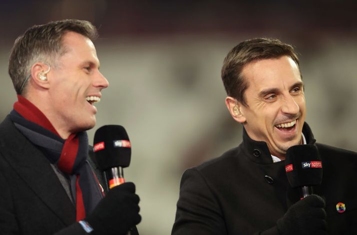 Carragher og Neville saman í vinnunni.