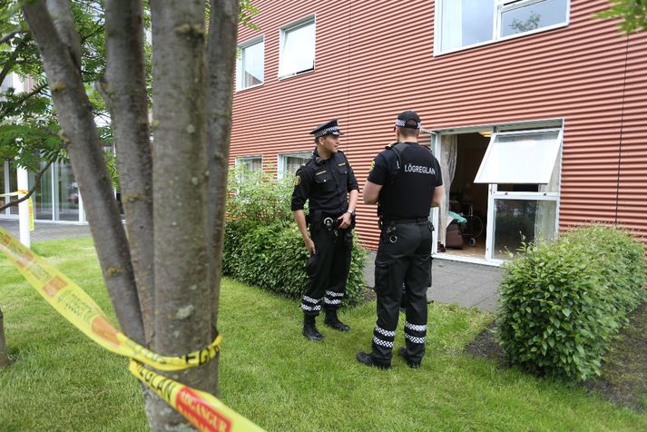 Lögreglumenn við störf á fimmta tímanum í dag.