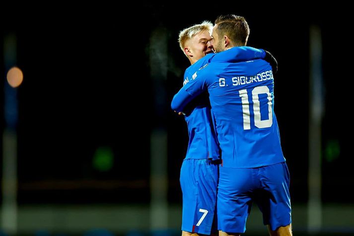 Hákon Arnar Haraldsson skoraði fjórða mark Íslands í kvöld. Hann fór fögrum orðum um Gylfa Þór Sigurðsson sem snéri aftur í byrjunarlið Íslands eftir tæplega þriggja ára fjarveru og bætti markamet landsliðsins.