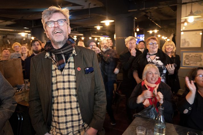 Gunnar Smári á kosningavöku Sósíalistaflokksins síðastliðið vor.