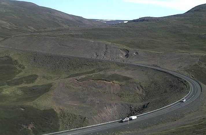 Skjáskot úr vefmyndavél Vegagerðarinnar í Víkurskarði.