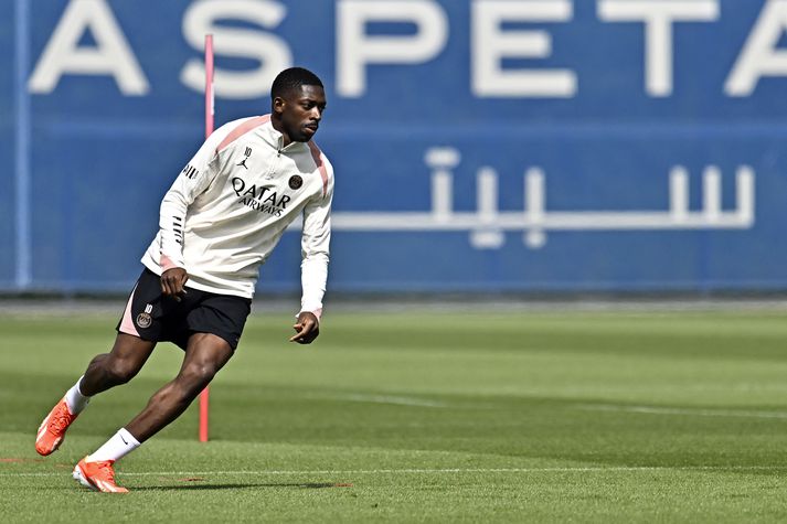 Ousmane Dembélé á æfingu í dag.